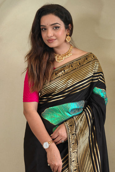 Black Function Wear Art Silk Weaving Work Saree