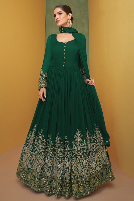 Vartika Singh Tempting Georgette Fabric Green Color Anarkali Suit