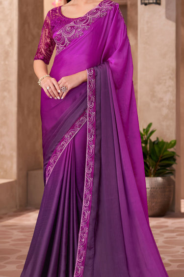 Tempting Chiffon Fabric Purple Color Saree With Border Work