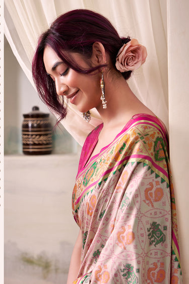 Festive Wear Beige Color Beatific Look Patola Silk Saree