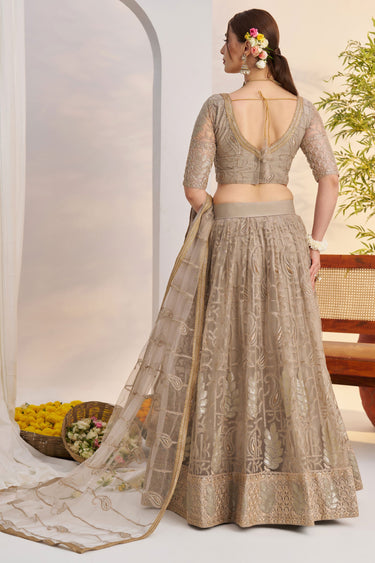 Blazing Dark Beige Color Function Wear Embroidered Net Fabric Lehenga