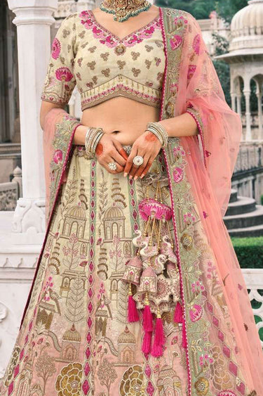 Art Silk Fabric Wedding Wear Vivacious Lehenga Choli In Beige Color