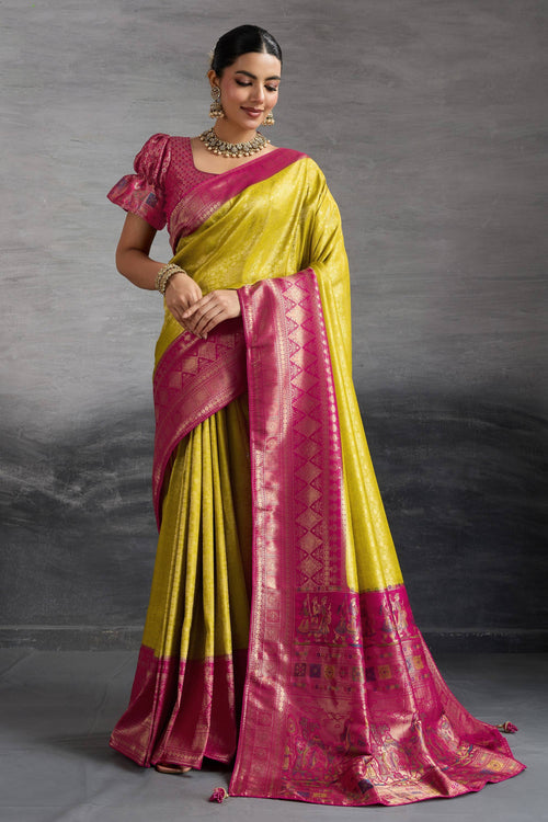 Art Silk Zari Weaving Work Saree In Yellow Color
