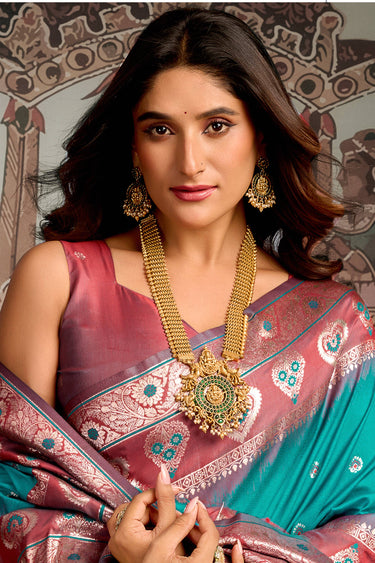 Cyan Art Silk Weaving Work Festive Wear Fancy Saree