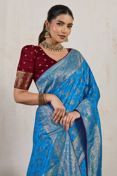 Sky Blue Sangeet Wear Art Silk Weaving Work Saree