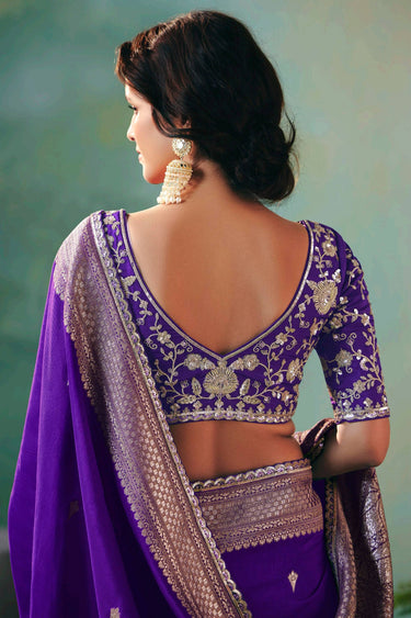 Viscose Silk Zari Border Work Saree In Purple Color