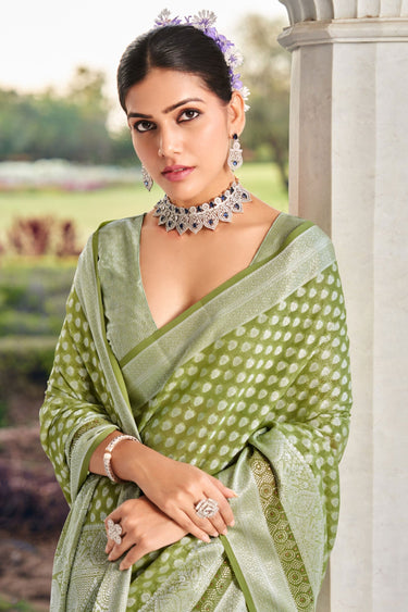 Graceful Festival Wear Weaving Work Sea Green Color Georgette Saree