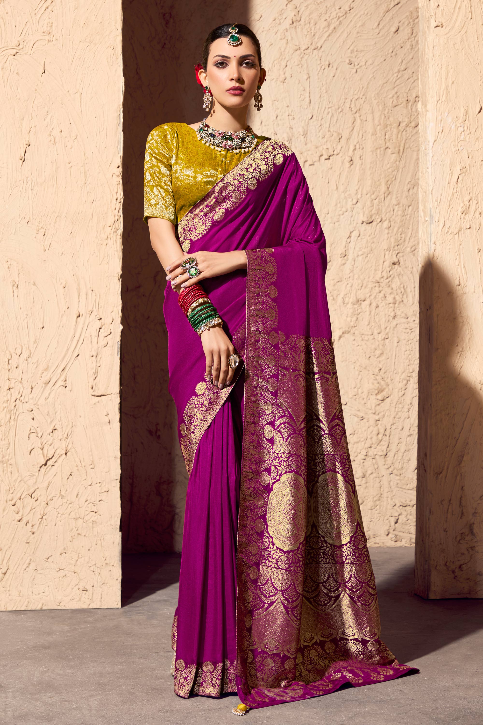 Function Wear Magenta Weaving Work Saree In Georgette Fabric – Sarees ...