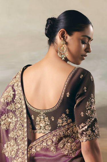 Purple Sangeet Wear Tissue Border Work Saree