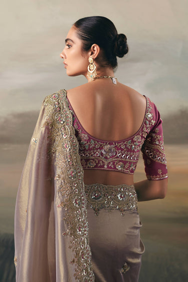 Tissue Fabric Lavender Sangeet Wear Saree