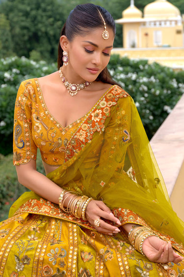Wedding Function Charm Mustard Heavy Embroidered Lehenga Choli