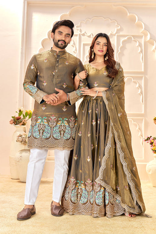 Dark Beige Art Silk Sangeet Wear Readymade Kurta For Men