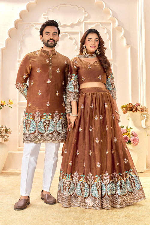 Art Silk Brown Sangeet Wear Readymade Men Stylish Kurta