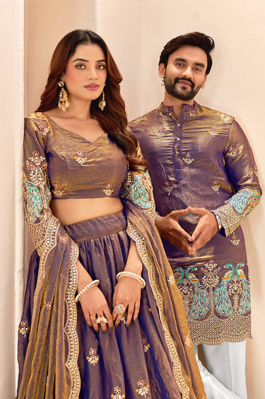 Purple Art Silk Sangeet Wear Trendy Readymade Kurta For Men