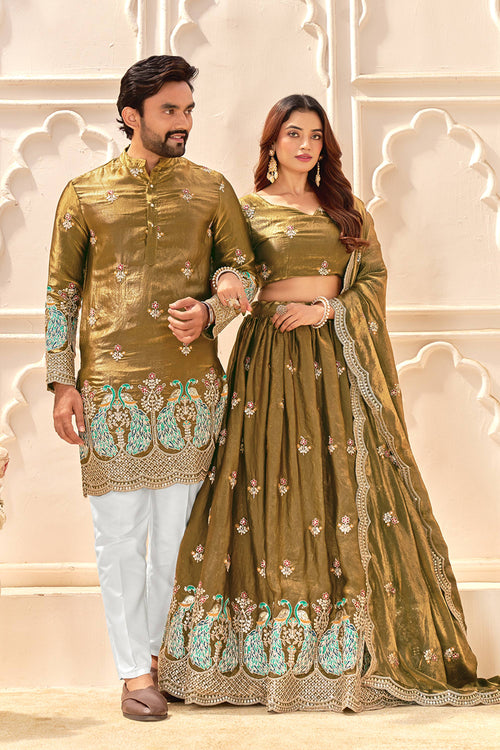 Art Silk Fabric Olive Lehenga Choli