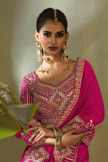 Art Silk Embroidered Rani Saree For Festive Wear