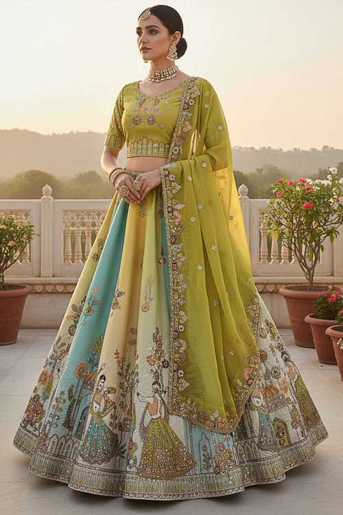 Multi Color Wedding Wear Silk Fabric Embroidered Lehenga Choli