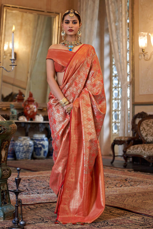 Red Festive Wear Art Silk Weaving Work Saree