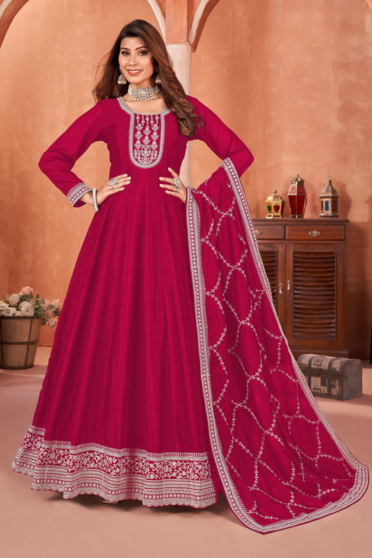 Dazzling Art Silk Fabric Rani Color Function Wear Anarkali Suit