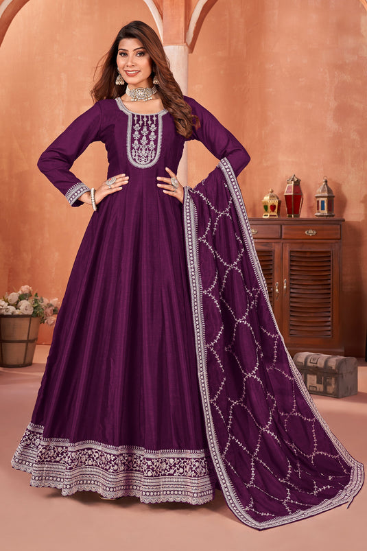 Art Silk Fabric Purple Color Excellent Function Wear Anarkali Suit