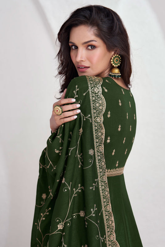 Vartika Singh Chinon Fabric Charismatic Readymade Gown With Dupata In Green Color