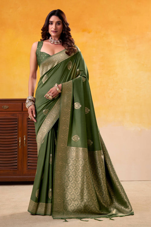Weaving Work Art Silk Green Function Wear Saree