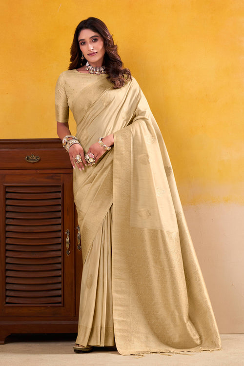 Beige Function Wear Art Silk Weaving Work Saree