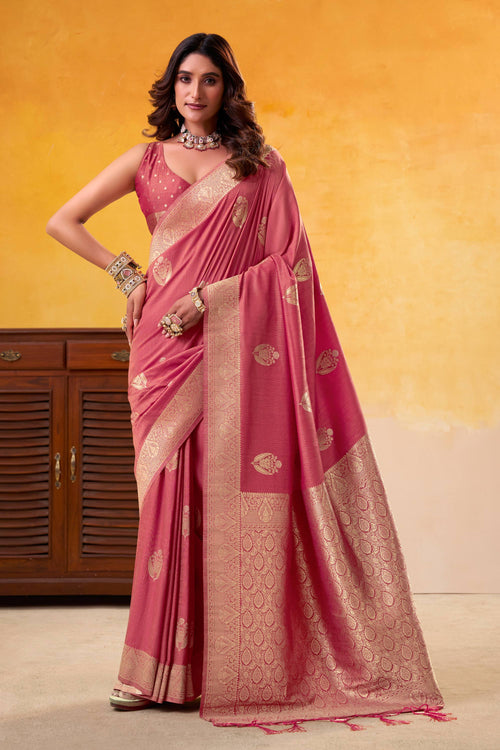 Pink Function Wear Art Silk Weaving Work Saree