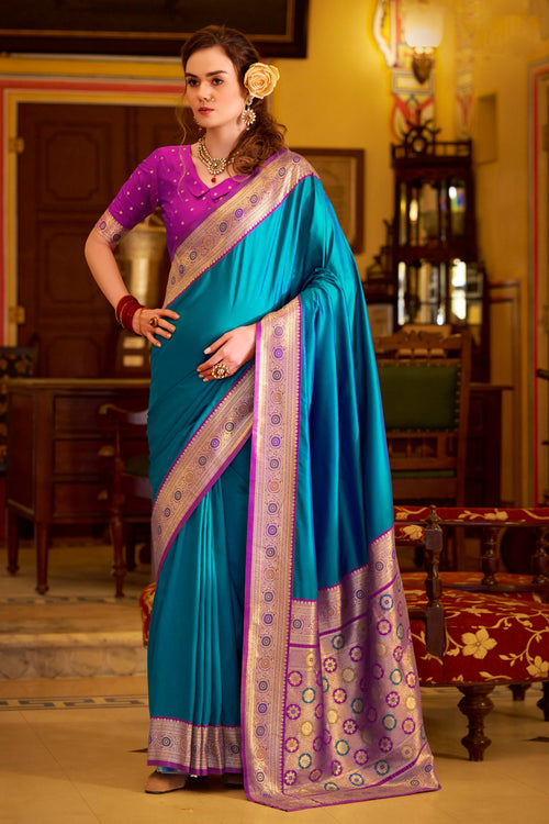 Cyan Art Silk Weaving Work Festive Wear Saree