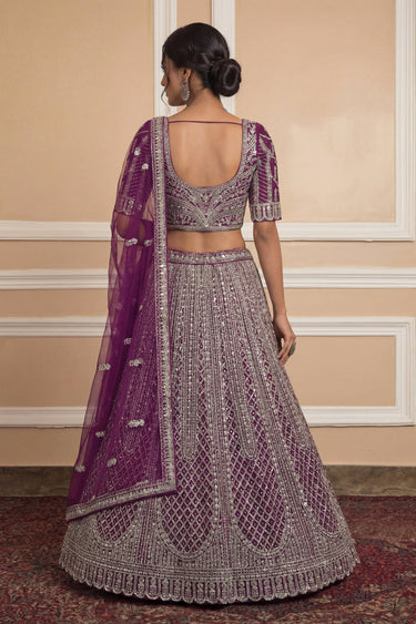 Purple Wedding Wear Net Sequins Embroidered Lehenga Choli With Dupatta