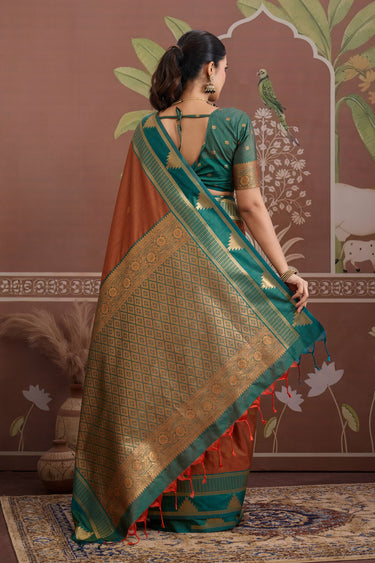 Brown Zari Weaving Handloom Tussar Silk Saree