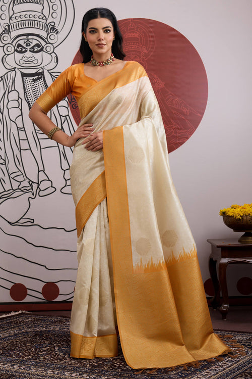Beige Handloom Woven Art Silk Saree With Unstitched Blouse Piece