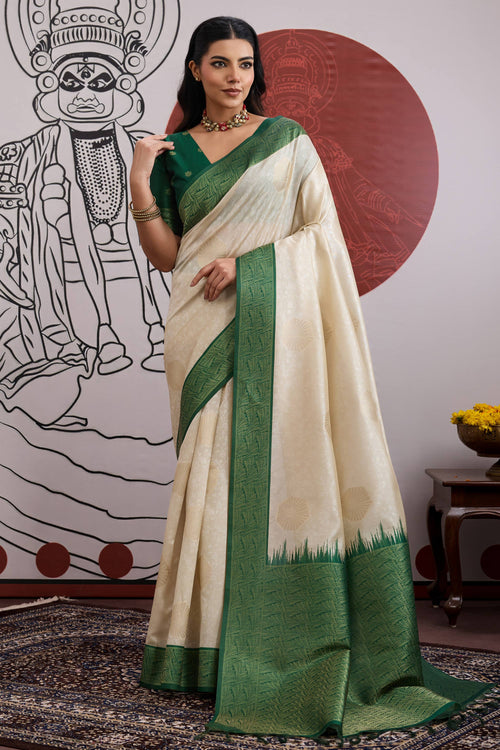 Lovely Art Silk Handloom Weaing Work Saree In Beige Color