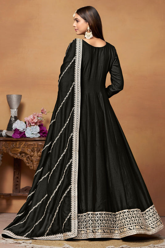 Black Color Art Silk Fabric Alluring Function Wear Anarkali Suit