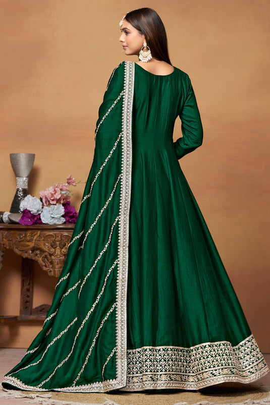 Art Silk Fabric Green Color Function Wear Elegant Anarkali Suit