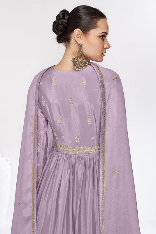 Eugeniya Belousova Dazzling Chinon Fabric Lavender Color Anarkali Suit