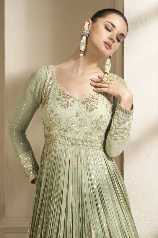 Eugeniya Belousova Sea Green Color Viscose Fabric Alluring Anarkali Suit