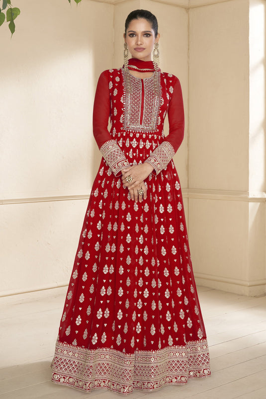Vartika Singh Classic Red Color Function Wear Georgette Anarkali Suit