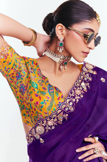 Purple Function Wear Art Silk Lace Border Work Saree