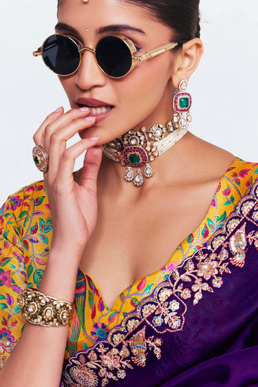 Purple Function Wear Art Silk Lace Border Work Saree