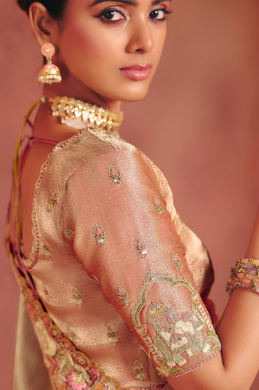 Cream Wedding Wear Silk Embroidered Saree
