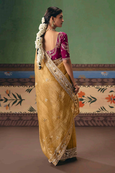 Brown Function Wear Embroidered Border Work Designer Saree