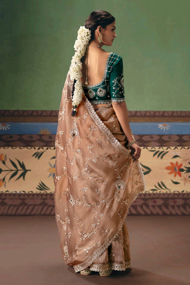 Art Silk Fabric Peach Designer Saree For Function Wear