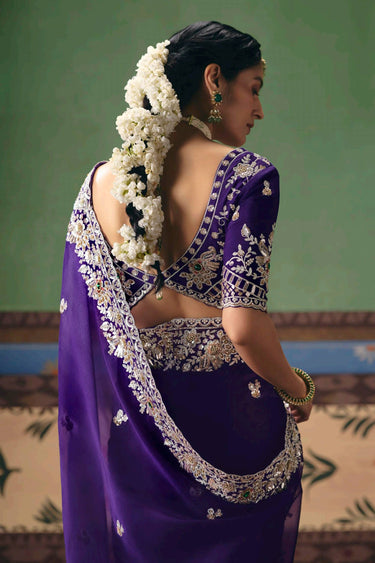 Purple Function Wear Embroidered Border Work Designer Saree