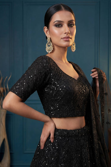 Black Net Wedding Lehenga Choli