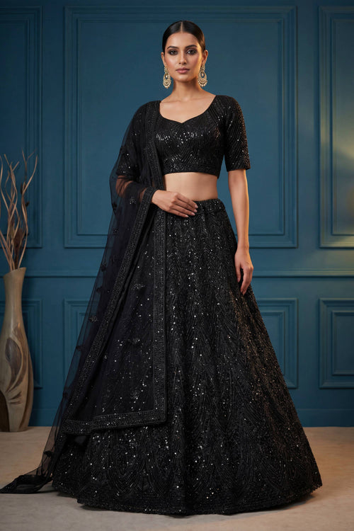 Black Net Wedding Lehenga Choli