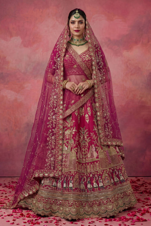 Heavy Embroidered Bridal Lehenga Choli In Magenta Color