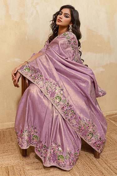 Stunning Lavender Art Silk Embroidered Saree