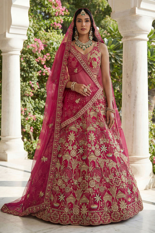 Magenta Silk Heavy Embroidered Bridal Lehenga Choli