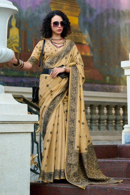 Weaving Work Tissue Fabric Beige Saree For Casual Wear